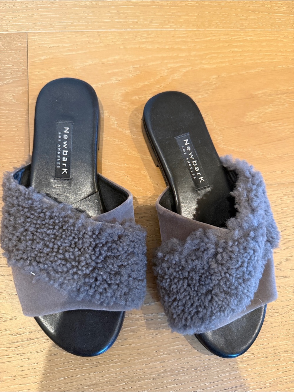 New Bark Gray Plush Shearling Crossover Slide Mules